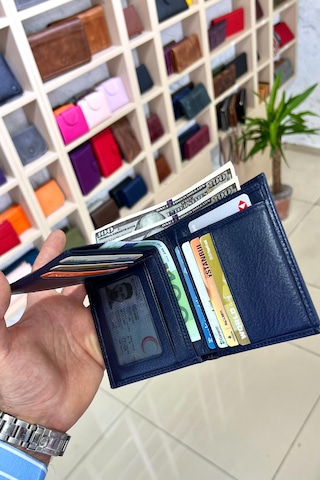 Masjen Lacivert Erkek Hakiki Deri Dikey Kibar Model Cüzdan Lacivert