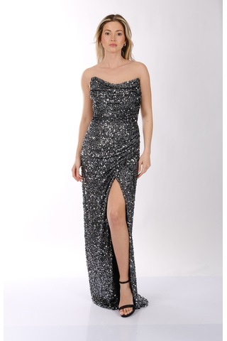 Pul Detaylı Abiye Elbise Dori 00kb7070 Antrasit