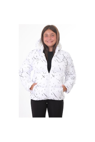 Kız Çocuk Beyaz Çıkabilir Kapüşonlu Su Ve Rüzgar Geçirmez Cepli Kışlık Şişme Mont Beyaz