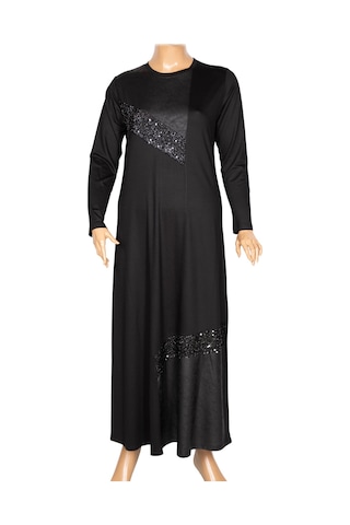 Missbah Kadın Aysın Büyük Beden Kristal Kumaş Payetli Siyah Elbise Siyah