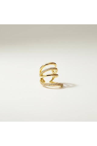 Earcuff Sıkıştırmalı Çelik Kıkırdak Küpe Çoklu Halka Görünümlü Altın Renk