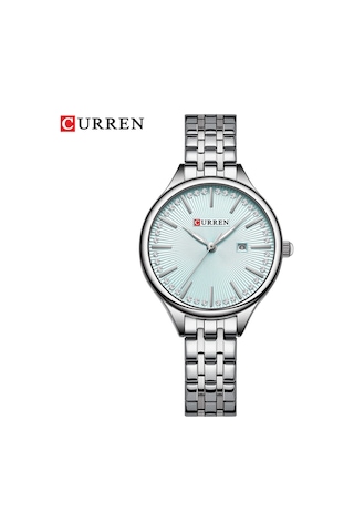 Skycity Curren Kadın Kol Saati 9099: Zaman Ve Takvim Gösterimi, Gümüş Kasa Mavi Gösterge, Çelik Kordon, Günlük Kullanıma Uygun Siyah