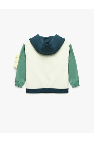 Koton Uzun Kollu Pamuklu Şardonlu Dinozor Baskılı Kapşonlu Sweatshirt Ekru 7wmb10012tk