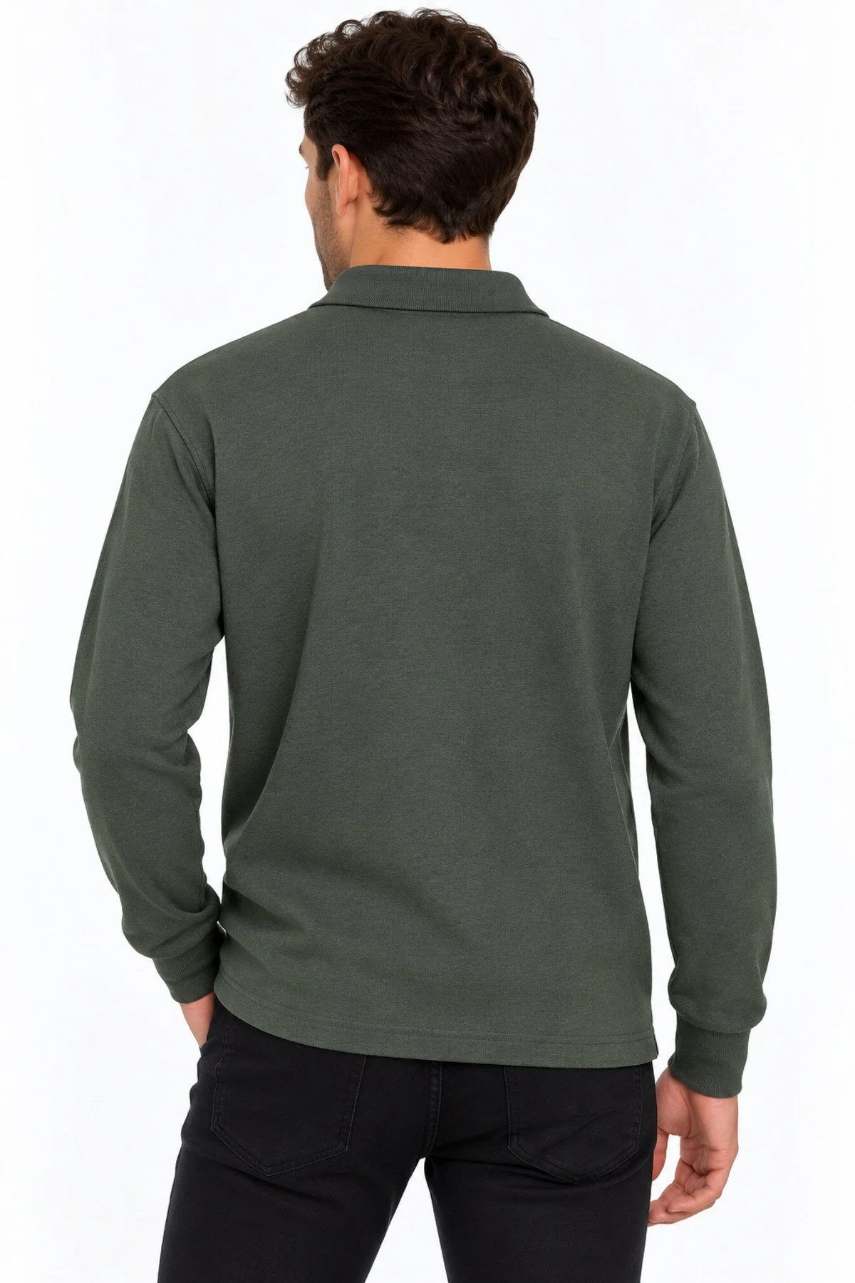 Neco Giyim Erkek Polo Yaka Regular Fit Klasik Kesim Selanik Kumaş Kazak Sweatshirt Şık Günlük Basic Üst Giyim Yeşil