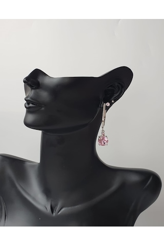 Pembe Taşlı 4'Lü Gümüş Renkli Küpe Pembe