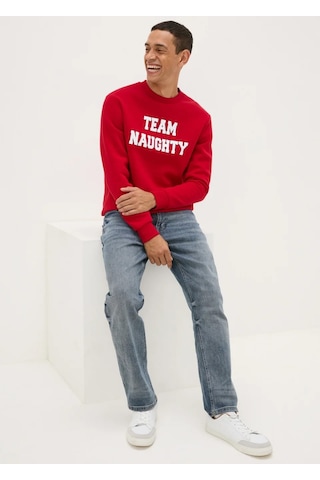 Kırmızı Önü Baskılı Erkek Sweatshirt Kırmızı