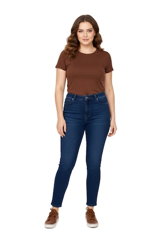 Kübra Kadın Bilek Jeans Pantolon Kemer Lastikli Düğmeli Taşlı Bgl-st05058 Koyu Mavi