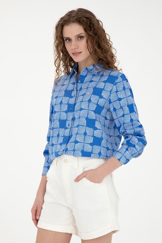 U.s. Polo Assn. Kadın Saks Gömlek Desenli 50264437-vr045 Mavi