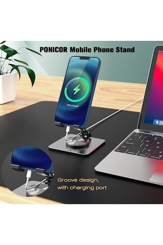 Yunboo 360 Dönebilen Katlanabilir Metal Telefon & Tablet Standı - Gri Siyah
