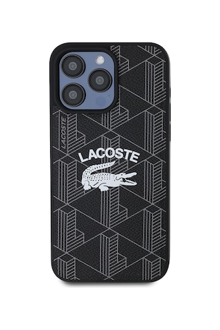 Apple Uyumlu iPhone 15 Pro Max Kılıf Lacoste Lisanslı Magsafe Özellikli Mono Vintage Logo Kapak Siyah Siyah