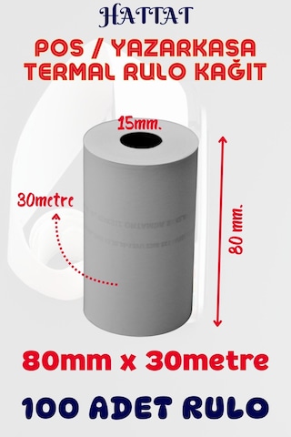 Hattat Termal Pos Rulo 100 Adet Rulo 80 MM x 30 M