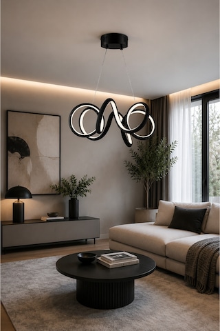 Spiral Model Siyah Metal Salon Mutfak Oturma Yatak Odası Modern Led Sarkıt Avize