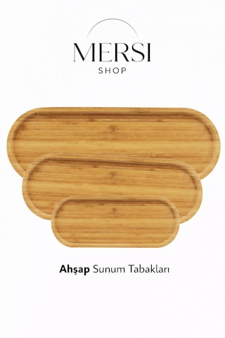 Ahşap 3 Lü Oval Sunum Tabağı Seti Farklı Boyutlarda Servis Ve Kahvaltı Sunum Tabakları Ahşap