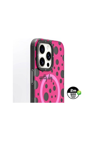 Apple Uyumlu  iPhone 15 Pro Max Kılıf Magsafe Özellikli Polka Dot Desenli Youngkit Spots Serisi Kapak Pembe