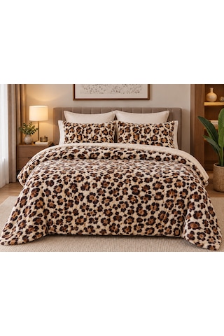 Merinos Diamond Kürk Leopar Desen Comforter Set, Çift Kişilik Yorgan Seti 220x240