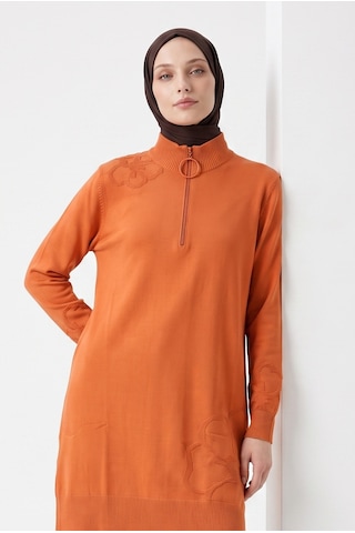 Armine Çiçek Desenli Triko Tunik 25ktd4111 Şeftali Pembe