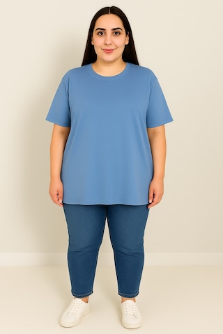Koza Butik Kadın Büyük Beden Kısa Kollu Basic Oversize T-shirt 1976-25 Siyah