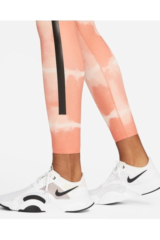 Nike One Luxe Orta Belli Baskılı Kadın Antrenman Taytı Turuncu