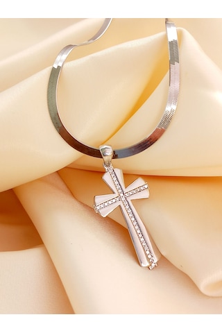 925 Ayar Gümüş Sade Kelt Haç Tasarım Kadın Gümüş Kolye Doğum Günü Hediye Gümüş - Rodyum