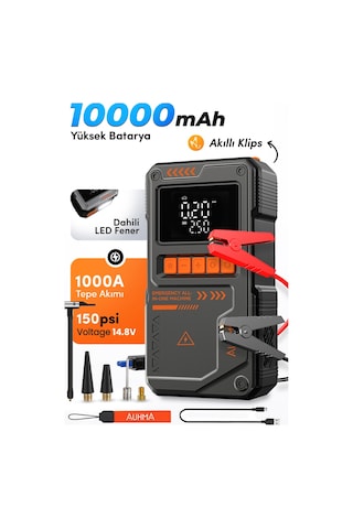 Auhma A8822 4-in-1 Akıllı Akü Takviye Cihazı Ve Hava Pompası - 10000mah Powerbank & Sos Fener