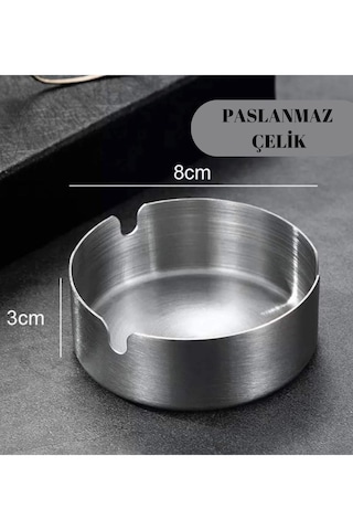 Rotanev Paslanmaz Çelik Mini Mat Açık Yuvarlak Model Küllük Dekoratif Kül Tablası 8 CM Küllük