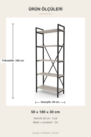 Upstyle Solin Kitaplık Gri 50 180 30 Cm