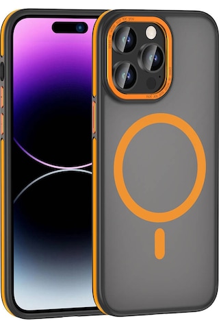 Apple Uyumlu iPhone 14 Pro Kılıf M-safe Şarj Özellikli Mat Görünümlü Zore Ant Kapak Turuncu