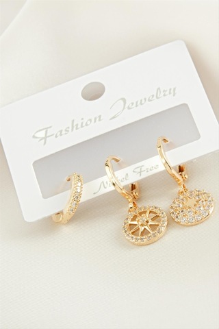 3 Adet Yıldız Zirkon Taşlı Küpe Gold 21483918