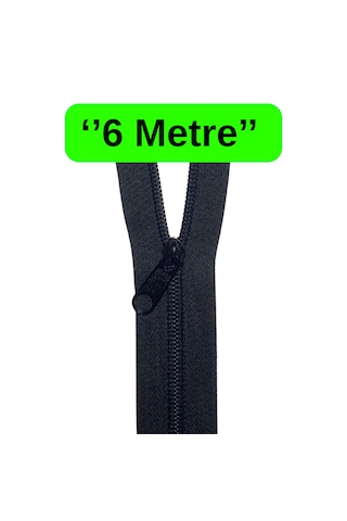 Siyah Metrelik Fermuar 6 Metre + 6 Fermuar Başlığı
