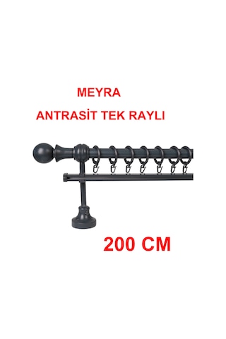 Meyra Demonte Başlıklı Ahşap Rustik Perde Askısı - Tek Raylı -antrasit 200 Cm Antrasit
