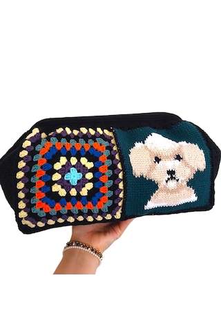 Kemzey Handmade Hayvan Desenli Siyah El Çantası , El Yapımı Kadın Çantası Siyah