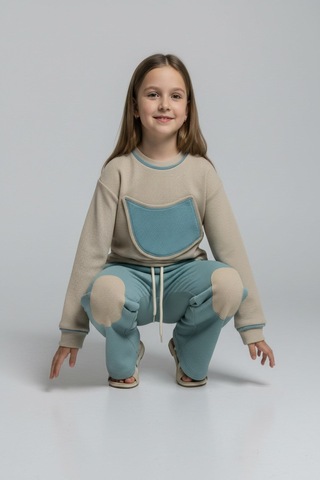 Aden Kids Unisex Çocuk %100 Pamuk Alt Üst Takım Bej - Yeşil