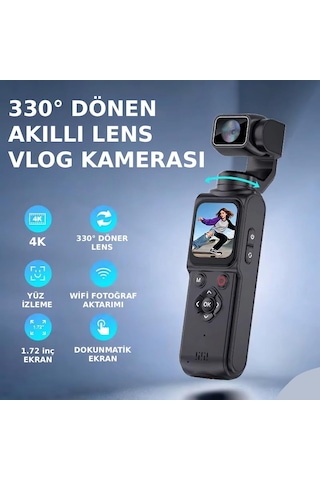 4k Profesyonel 330 Döner Lensli Vlog Kamerası Pembe Dijital Video Kamera Yüksek Stabilizasyon