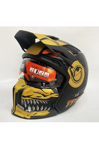 Mt Streetfighter SV Aztec B3 Çene Açılır Motosiklet Kaskı Mat Siyah - Sarı