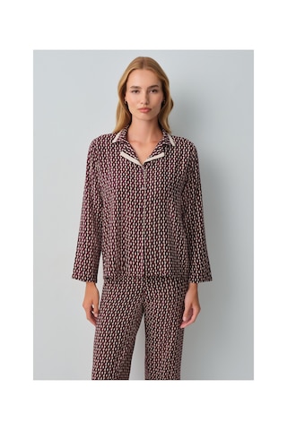 Suwen Arwen Gömlek Yaka Pijama Takımı Wsh10510171662 Bordo Desenli