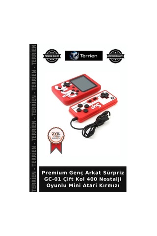 Premium Genç Arkat Sürpriz Gc-01 Çift Kol 400 Nostalji Oyunlu Mini Atari Kırmızı