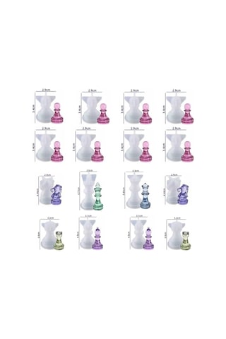 Epoksi Reçine Silikon Kalıp Üç Boyutlu Satranç Taşları Kalıbı Seti 16 Lı