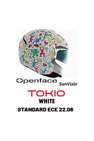 Shiro Jet&OFC 5123 SH-64sv TOKIO DOODLE Sun Vizor (Güneş Gözlüklü) Motosiklet Kaskı White