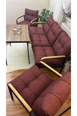 Modern Modern Style Home Uzungöl Balkon, Bahçe, Cafe - Metal Kanepe Koltuk Takımı - 3+1+1+masa Bordo Modern3b Bordo