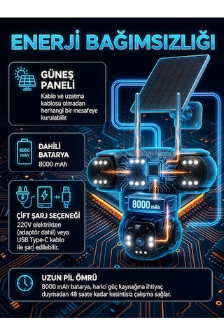 4g Sım Kartlı 4k 3 Lensli Solar Ptz Güvenlik Kamerası V380 Pro 360 Hareket Algılama Renkli Gece Görüşü İki Yönlü Ses Ip66 Dış Mekan Kamera