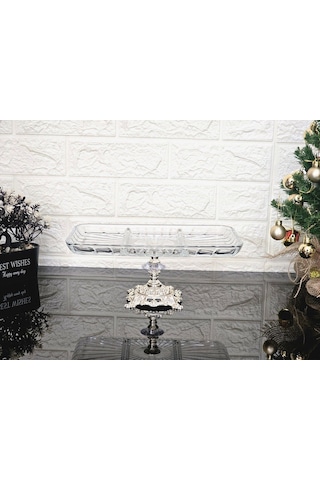 Paşabahçe Elegance Bölmeli Gümüş Döküm Ayaklı Sunum Kayık Dikdörtgen Tabak & Servis Tabak 27 Cm Beyaz