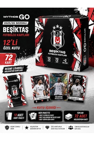 Beşiktaş Mythos Go Futbolcu Kartları 12'li Kutu 2025/2026 72 Kart Resmi Lisanslı