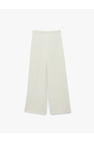 Koton Koton X Sibil Çetinkaya - Bürümcük Kumaş Dokulu Düz Bol Paça Pantolon Kırık Beyaz 6sak40029uk Ekru