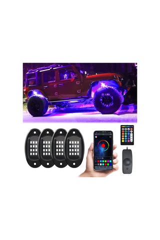 Symbee 12v Rgb Araba Tabanca Lambaları - 4'lü Set, App+24 Tuşlu Kumanda, 16m Renk, Yüksek Parlaklık, 5050 Led