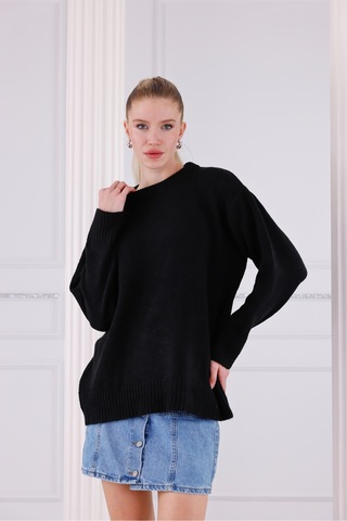 Bisiklet Yaka Oversize Basic Triko Kazak Siyah