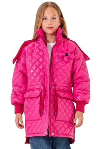 Kız Çocuk Kapitone Model Kapüşonu Çıkabilen İçi Astarlı Etek Kısmı Fermuarlı Parlak Pembe Renk Mont Pembe