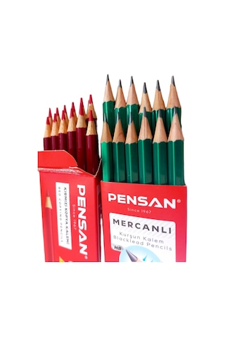 Pensan Mercanlı Kurşun Kalem Hb 12'li + Kırmızı Kopya Kalemi 12'li Siyah