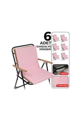 6'li Arkalıklı Sandalye Minderi Su Yağ İtici Sırtlıklı Fermuarlı Bağcıklı Yıkanabilir Balkon Bahçe 40x40 Pembe Çok Renkli