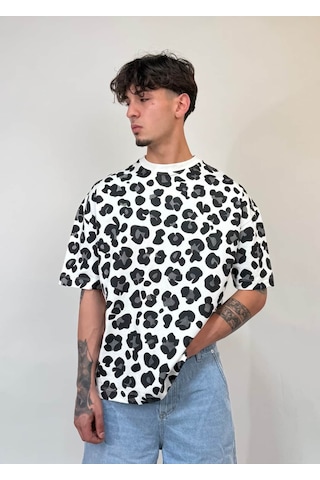 Zaee Urban Leopar Oversize Tişört Beyaz
