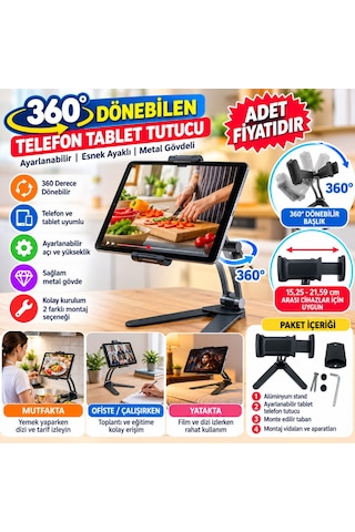 360 Derece Dönebilen Mutfak Masaüstü Telefon Tablet Tutucu Ayarlanabilir Esnek Ayaklı Metal Adet Diğer